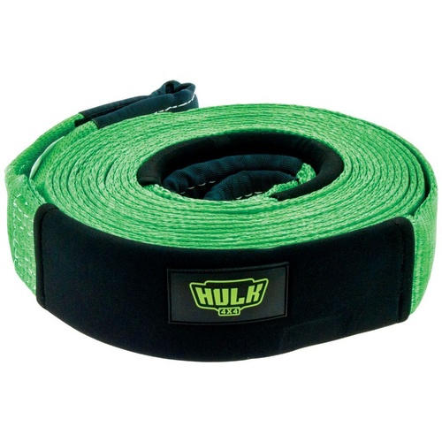 HULK HU1024 Snatch Strap 11 Ton Reinforced Eyes 75mm x 9 metres 100% Nylon Green