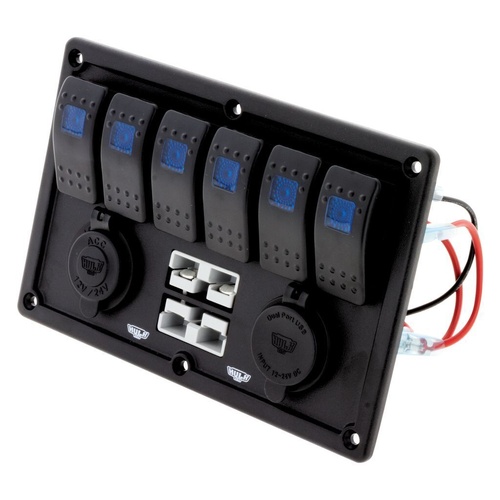 Hulk 4x4 HU7065B 6 Way Switch Panel With 50a Plugs Acc Power Socket & Usb