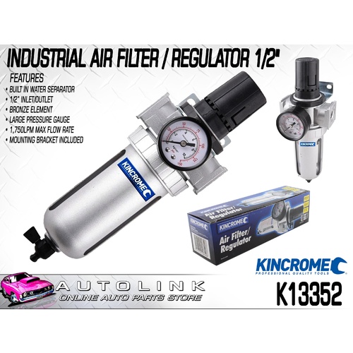 KINCROME INDUSTRIAL AIR FILTER / REGULATOR 1/2" INLET/OUTLET LARGE GAUGE K13352