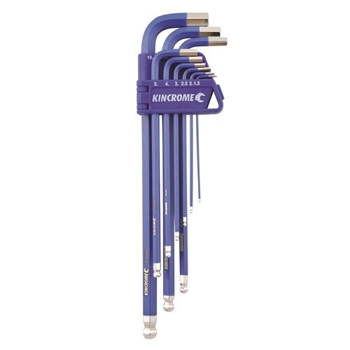 KINCROME K5043 BALL POINT HEX KEY SET METRIC 9 PIECE LONG SERIES S2 STEEL
