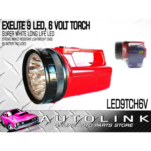 EXELITE 9 LED 6V TORCH SUPER WHITE LONG LIFE LED IMPACT RESIST CASE BATT INC