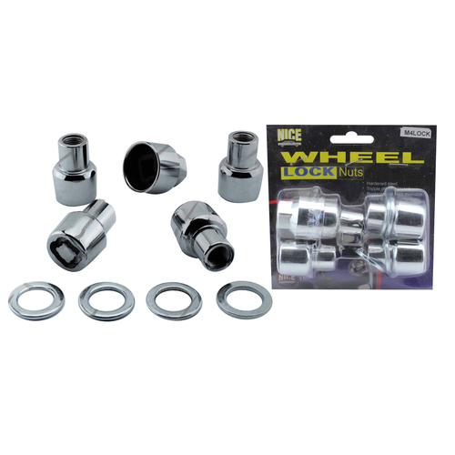Nice Chrome Mag Wheel Rim Lock Nut Set Thread M12 x 1.25 Shank Type Washer Key
