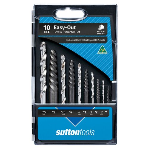 SUTTON M603S15A EASY OUT SCREW EXTRACTOR SET 10PCE CARBON STEEL IN CASE M603S15A