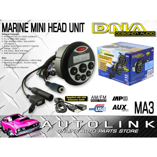 DNA MA3 MARINE USB / MP3 PLAYER WITH AM/FM TUNER 4 x 40 WATTS WATERPROOF FACE