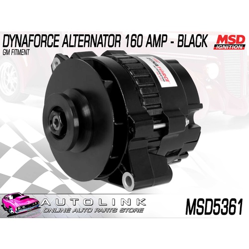 MSD DYNAFORCE ALTERNATOR 160 AMP BLACK FOR GM BRACKET SYSTEMS 1960s - 1980s
