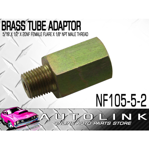 BRASS TUBE ADAPTOR - FOR 5/16" BUNDY TUBE 1/2"x20NF FEMALE FLAREx1/8" NPT MALE
