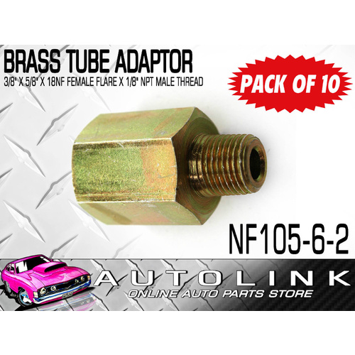 BRASS TUBE ADAPTORS FOR 3/8" BUNDY TUBE 5/8"x18NF FEM FLARE x 1/8" NPT MALE x10