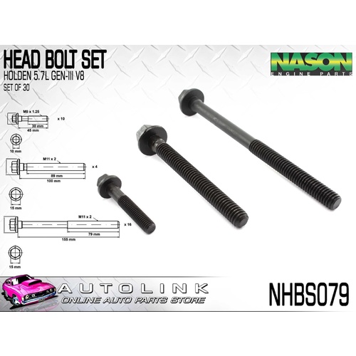 NASON HEAD BOLT SET FOR HOLDEN CALAIS VT VX 5.7L GENIII LS1 V8 ( NHBS079 )
