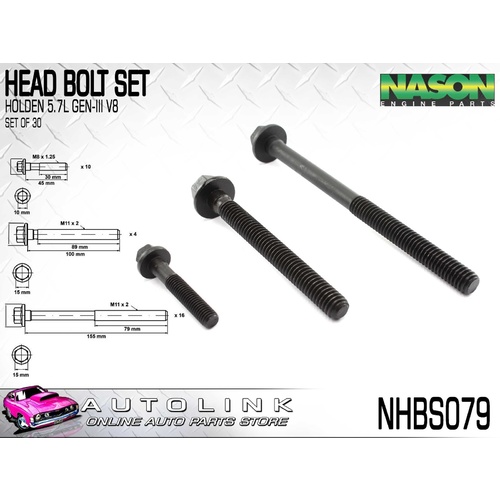NASON HEAD BOLT SET FOR HOLDEN STATESMAN CAPRICE WH WHII 5.7L GENIII LS1 V8 