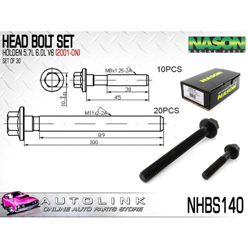NASON HEAD BOLT SET FOR HOLDEN COMMODORE VTII VX VY VZ VE VF LS SERIES V8