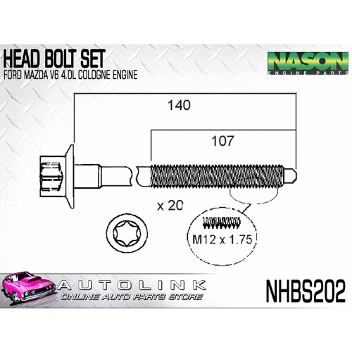 Head Bolt Set for Mazda B4000 4.0L V6 2005-2006 Set of 20 NHBS202