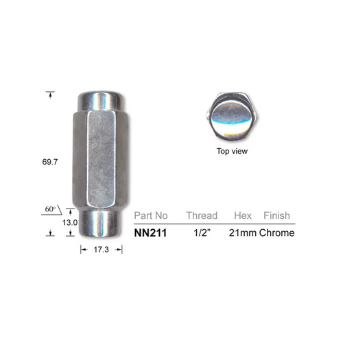 NICE NN211 WHEEL NUT 1/2" x 70mm LONG FOR FORD EA EB ED FALCON FRONT OR REAR