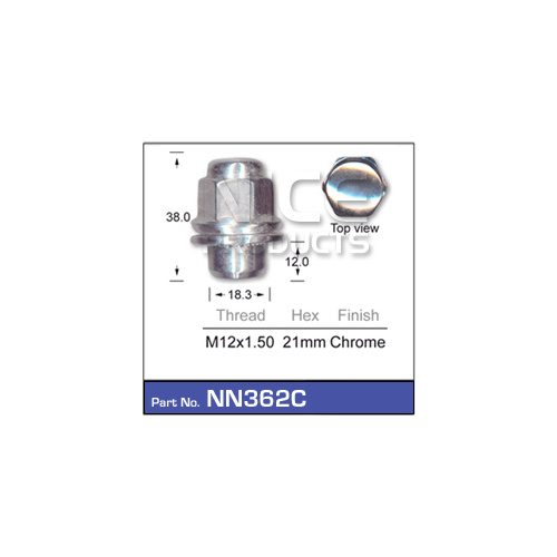 NICE NN362C CHROME WHEEL NUT M12 x 1.5 - SOLD AS EACH