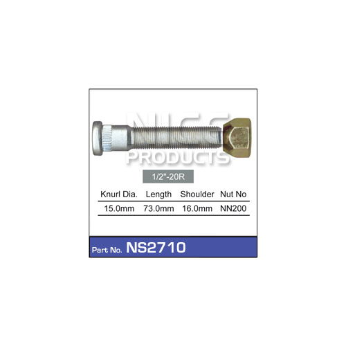 NICE NS2710 LONG WEEL STUD & NUT 1/2" x 73mm LONG - SOLD AS EACH