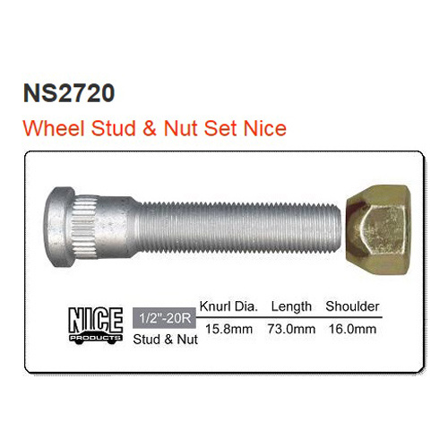 NICE NS2720 LONG WHEEL STUD & NUT 1/2" x 73mm LONG