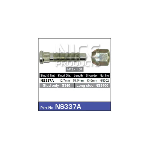 Nice NS337A Wheel Stud & Nut M12 x 1.5 for Holden Models Sold as Each