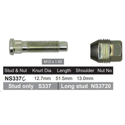 Nice NS337C Wheel Stud & Nut for Holden RG Colorado w/ Steel Wheels 2012 - 2020