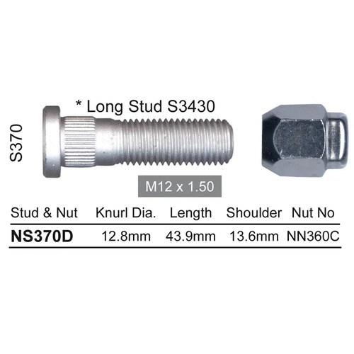 NICE NS370D WHEEL STUD & NUT M12 x 1.5 FOR HYUNDAI KIA MAZDA CHECK APP