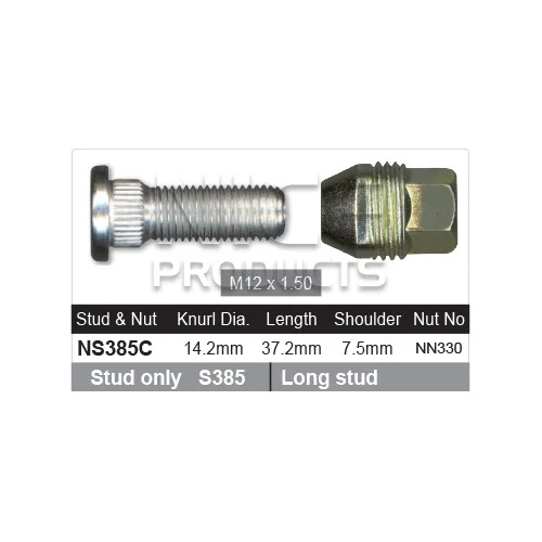 Nice NS385C Wheel Stud & Nut M12 x 1.5 for Front Holden Colorado w/ Steel Wheel