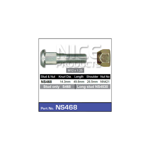 NICE NS468 WHEEL STUD & NUT FOR NISSAN GU PATROL WITH REAR DRUM BRAKE x1