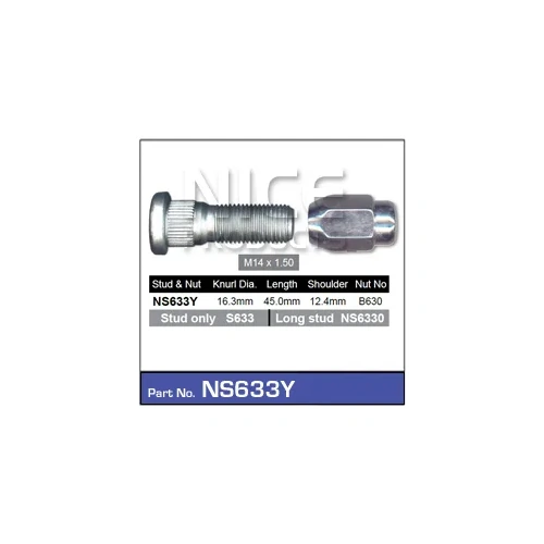 Nice NS633Y Wheel Stud & Nut 14 x 1.5mm for Front Toyota Landcruiser 70 100 200