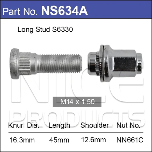 Nice NS634A Wheel Stud & Nut 14 x 1.5mm for Toyota Landcruiser 300 Series Alloy