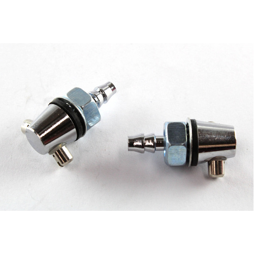 TWIN SPRAY BOLT ON CHROME WINDSCREEN WASHER NOZZLE JETS 8mm HOLE 5mm HOSE - PAIR