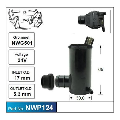 Nice NWP124 Windscreen Washer Pump 24V for Toyota Coaster Bus & Dyna Models