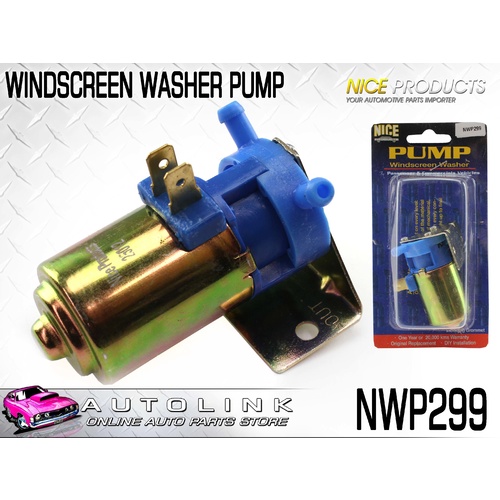 NICE WINDSCREEN WASHER PUMP - UNIVERSAL FITMENT 12V 6mm INLET/OUTLET NWP299