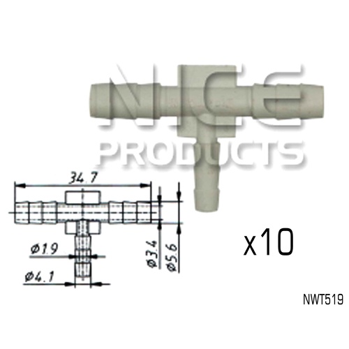 NICE 3 WAY WASHER HOSE CONNECTION JOINERS 5.6mm & 4mm OUTLETS NWT519 x10