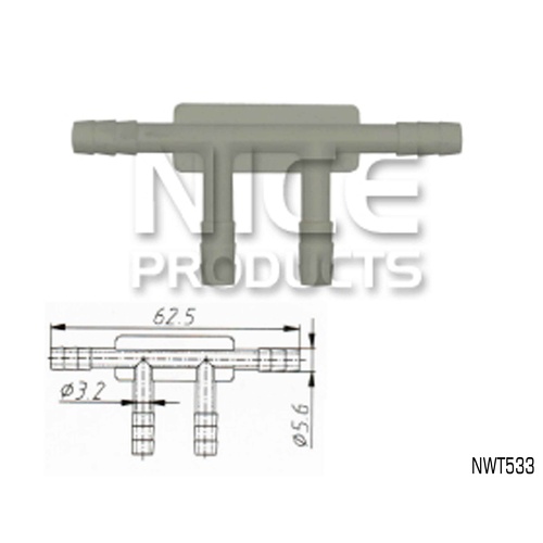 NICE UNIVERSAL 4 WAY WASHER HOSE CONNECTION 5.6mm & 3.2mm OUTLETS NWT533 x1
