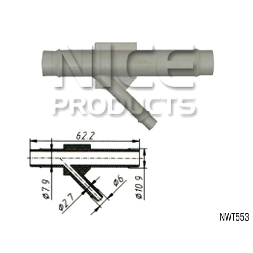 NICE 3 WAY WASHER HOSE CONNECTION JOINER 10.9mm x 6mm OUTLET NWT553 x1