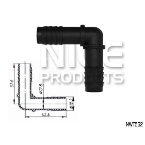 NICE 2 WAY 90° HEATER HOSE CONNECTION JOINER 18mm OUTLETS NWT562 x1