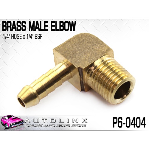 BRASS MALE ELBOW 1/4" HOSE x 1/4" BSP (P6-0404 )