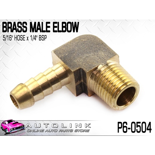 BRASS MALE ELBOW 5/16" HOSE x 1/4" BSP ( P6-0504 )