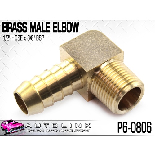 TUBEFIT - BRASS MALE ELBOW 1/2" HOSE x 3/8" BSP ( P6-0806 )