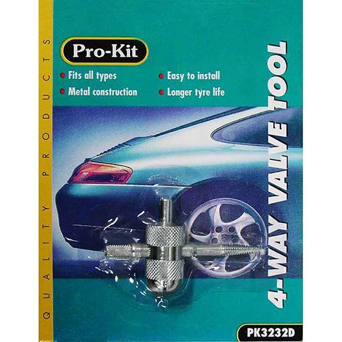 Universal 4 Way Tyre Valve Core Tool Removes Replaces Car Bike Motorbike & Tubes