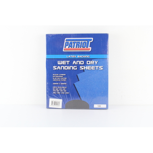 PATRIOT PSS120GL WET & DRY SANDING PAPER SHEET - 120 GRIT 230mm x 280mm x50