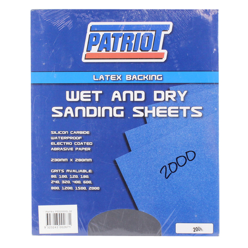 Patriot PSS2000GL Wet & Dry Sanding Paper Sheet 2000 Grit 230mm x 280mm x50