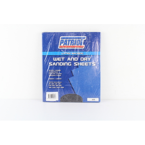 PATRIOT WET & DRY SANDING SHEETS - 400 GRIT 230mm x 280mm PACK OF 50 SHEETS