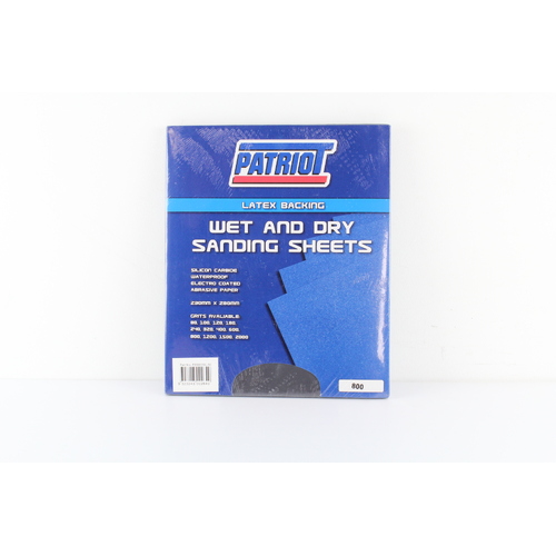 PATRIOT WET & DRY SANDING SHEETS - 800 GRIT 230mm x 280mm PACK OF 50 SHEETS