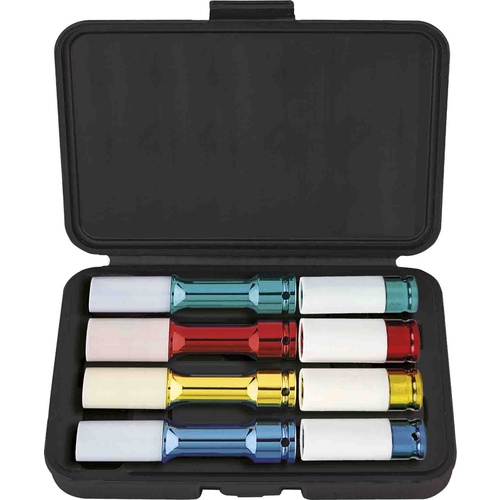 PK Tool PT12502 8pc 1/2" Dr Mag Wheel Deep Impact Socket Set - Protective Sleeve