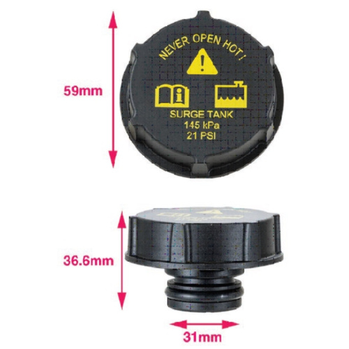 Mackay RC1004  Plastic Coolant Expansion Recovery Tank Cap 21 PSI or 145 KPA