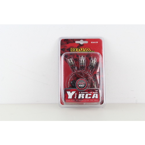 DNA RCA412R Y SPLIT 1 FEMALE TO 2 MALE PRO SPEC RCA'S LENGTH - 22cm RED PAIR