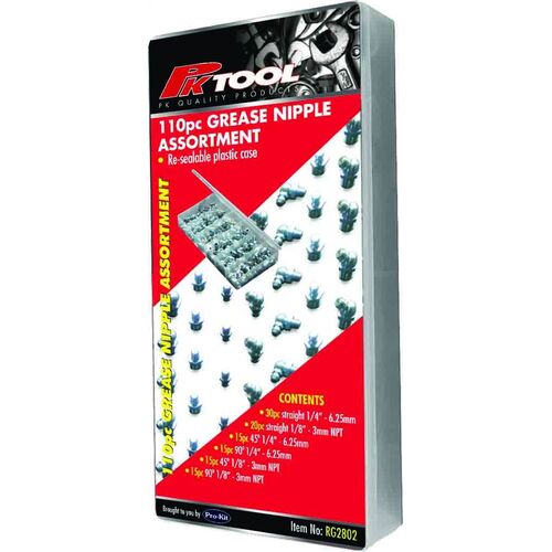 PROKIT 110 PIECE IMPERIAL GREASE NIPPLE ASSORTMENT KIT RG2802 - IN PLASTIC CASE