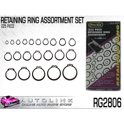PROKIT RETAINING RING ASSORTMENT SET 225 PIECE - VARIOUS SIZES RG2806