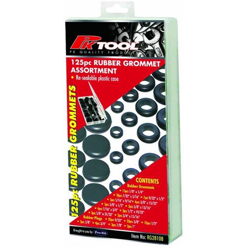 Pk Tool RG28108 Imperial Round Rubber Grommet Kit With & Without Hole 125pc