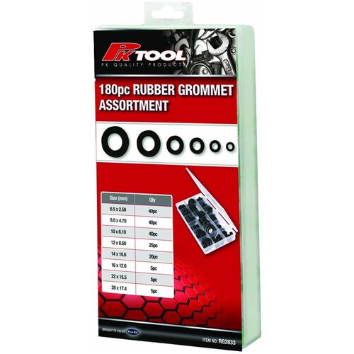 Pk Tool RG2833 Metric Round Rubber Grommet Kit With Hole 180pc