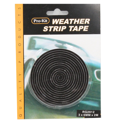 Prokit Weather Strip Foam Tape Black 6mm Wide 3mm Thick 2 Metre Roll