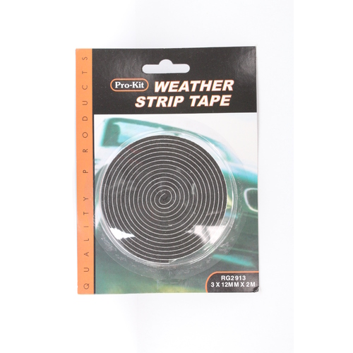 PROKIT RG2913 WEATHER STRIP FOAM TAPE BLACK 12mm WIDE 3mm THICK 2 METRE ROLL